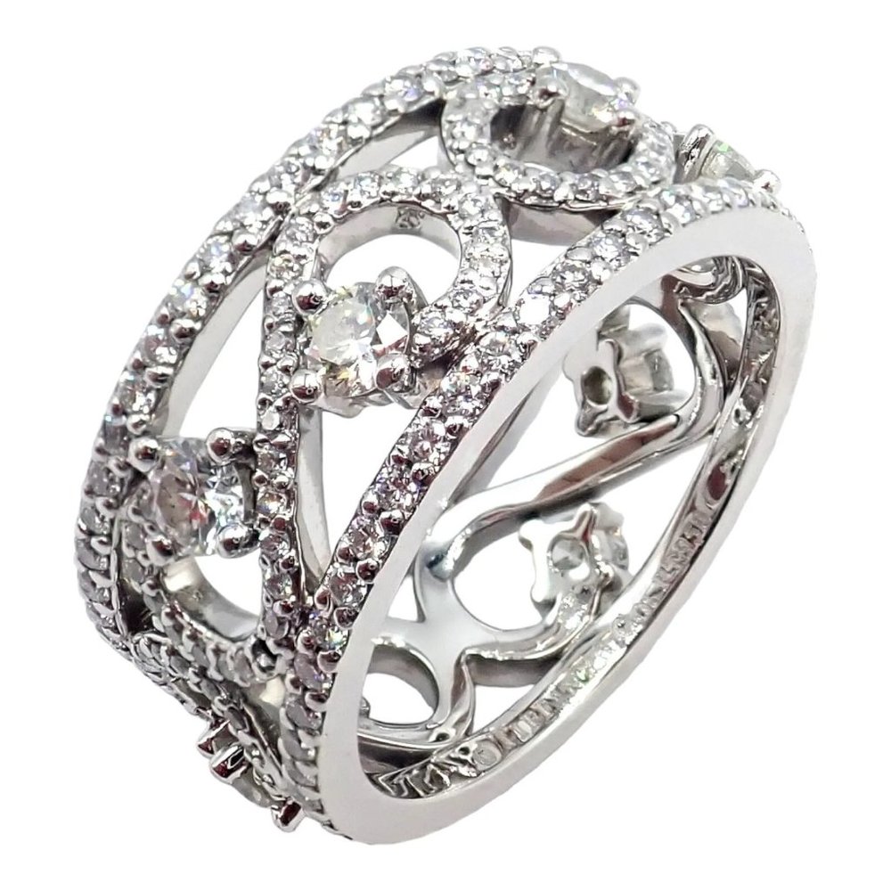 Authentic! Tiffany & Co Platinum Diamond Enchant Scroll Wide Band Ring Size 6